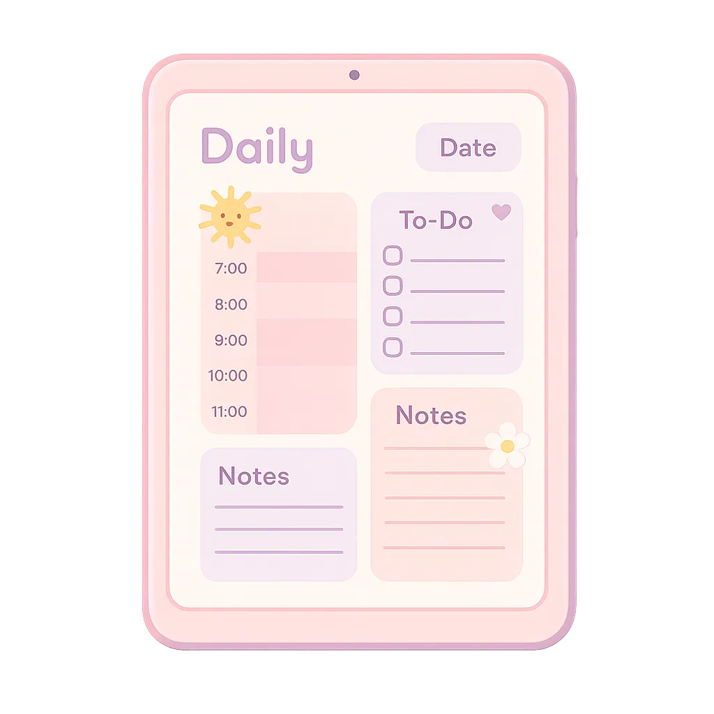 Playful digital planner on a tablet device