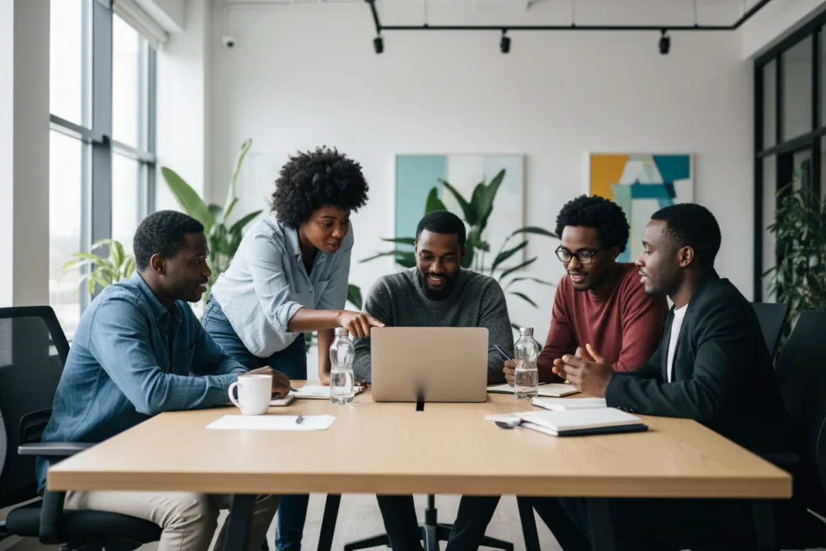 Black person viewing 30-day action plan layout
