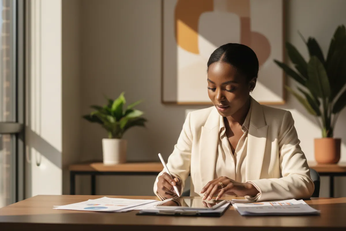 Black woman reviewing her financial picture