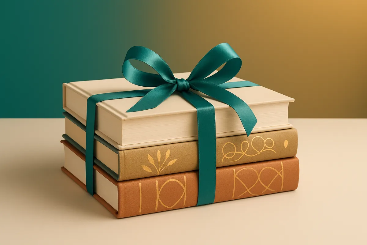 Stacked book mockup and community materials representing the AI With Faith community resources