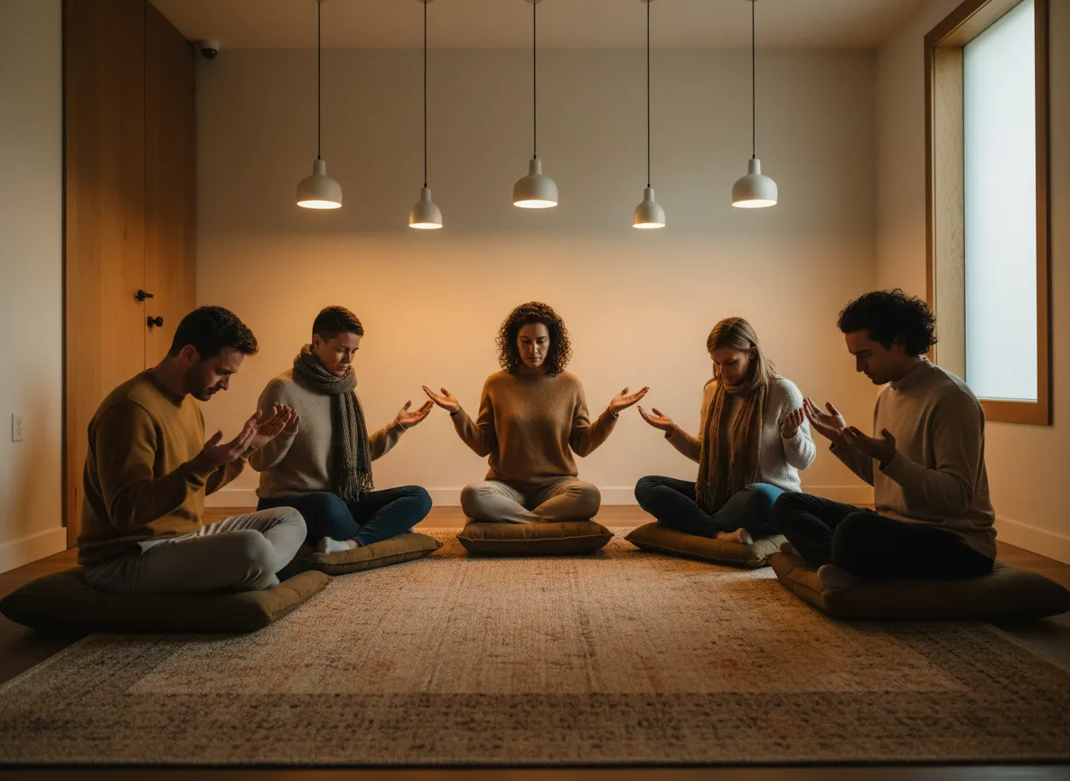 Prayer ministers praying together in a peaceful room