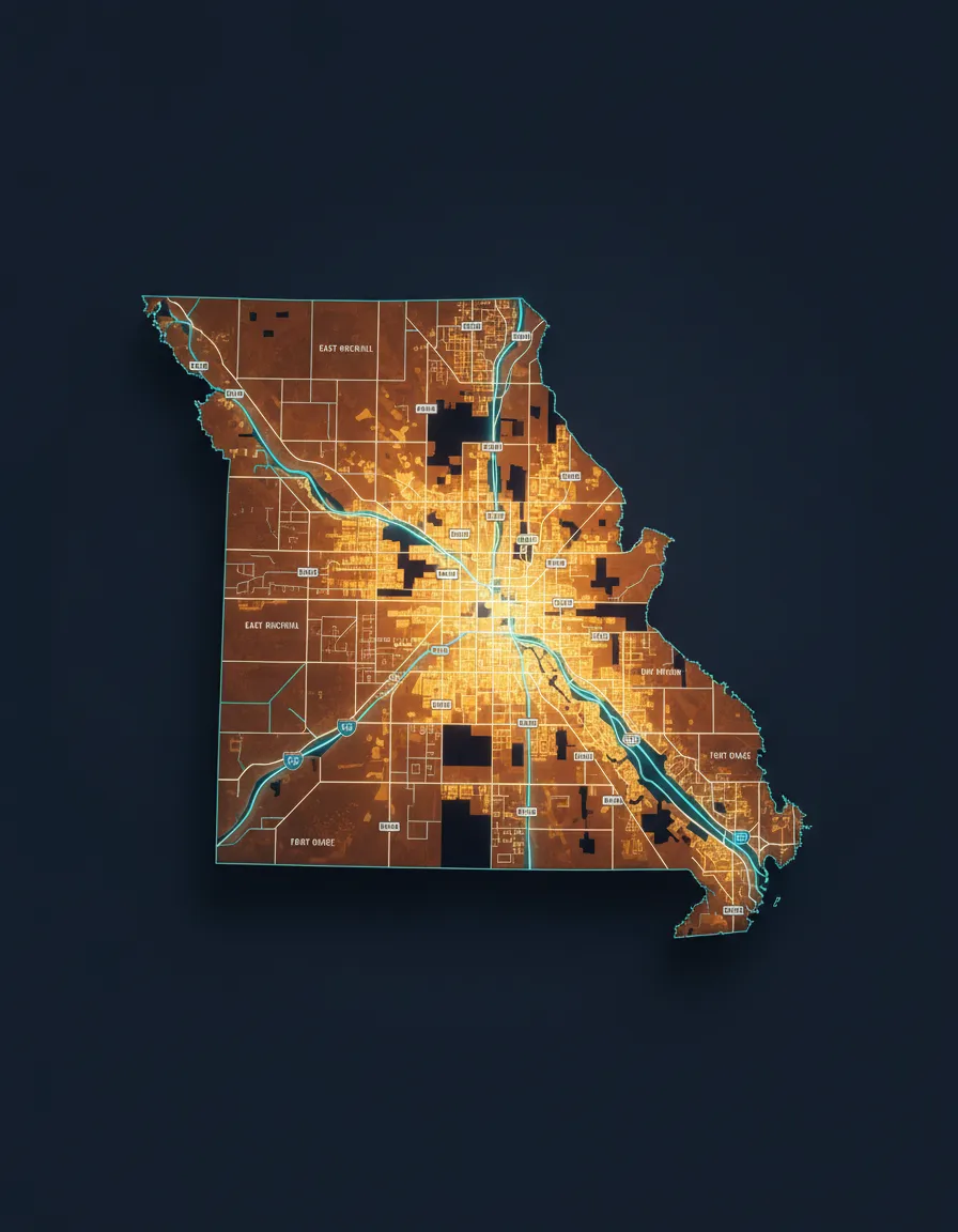Map showing Jackson County and 18 zip codes east of Troost Avenue
