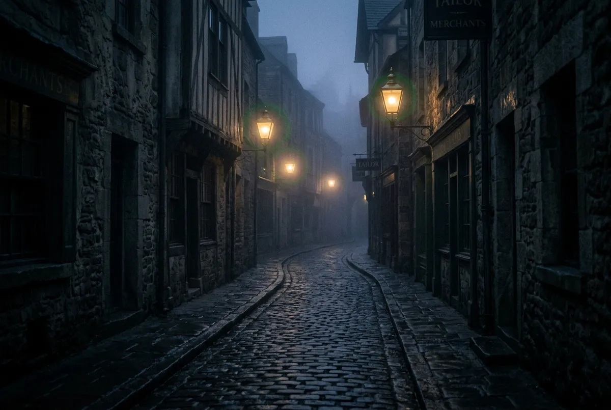 Nightways obsidian subterranean corridor landscape photograph with warm lantern illumination