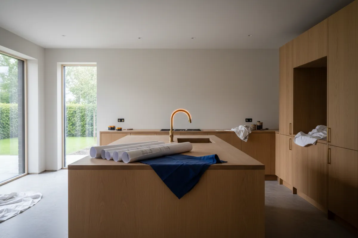 A modern kitchen undergoing renovation