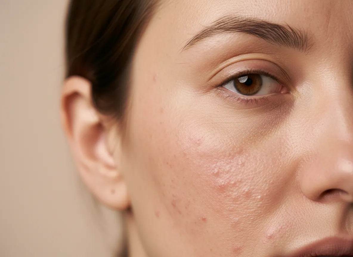 Soft, luminous close-up of clear skin symbolizing calm acne-free complexion