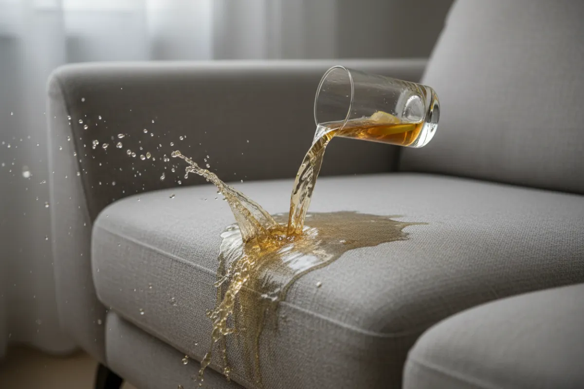 Nice upholstered couch with a drink spilling onto it