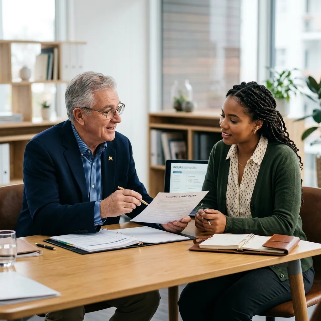 Professional mentor discussing career growth and insurance advisory leadership with a new agent