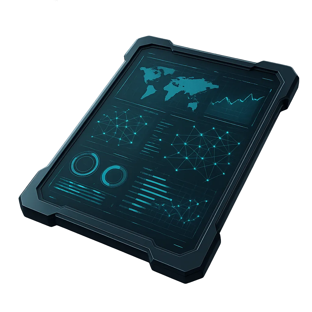 High-tech floating digital tablet or holographic dashboard interface
