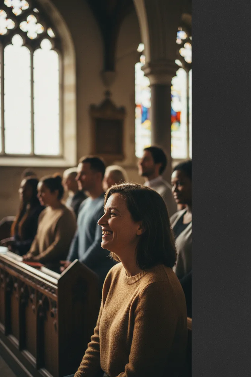 Retrato de perfil comunitario en ambiente de iglesia