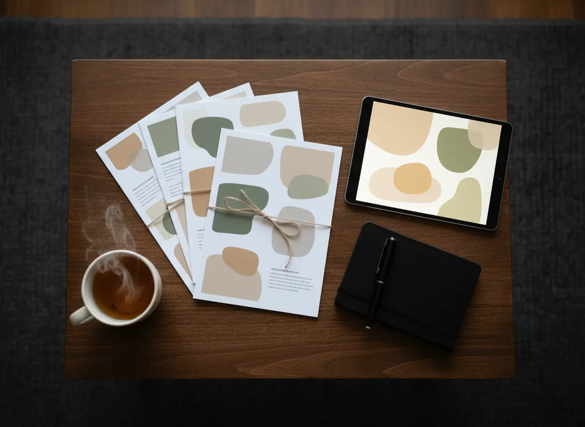 Printed and digital wellness guides on a desk