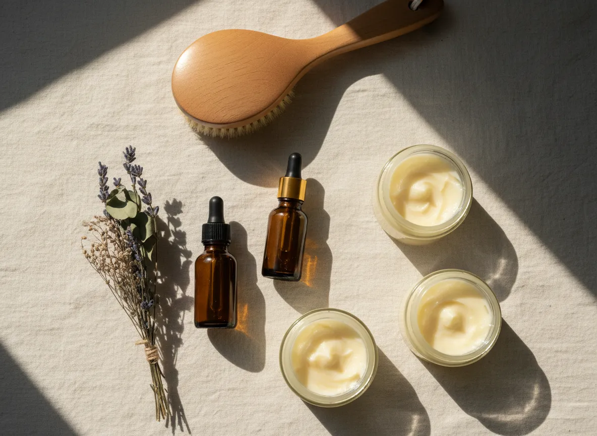 Assortment of Revival Home Co. non-toxic home and body products on a neutral background