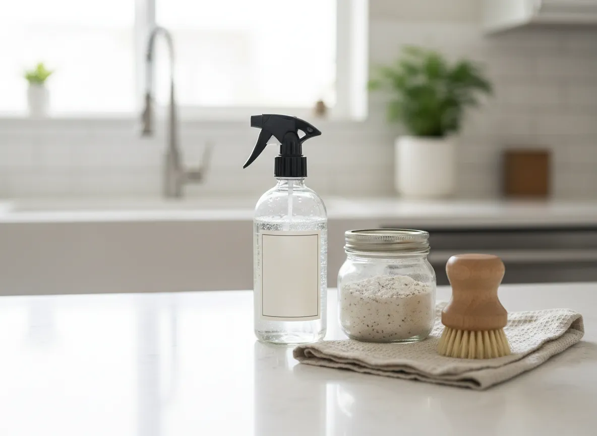 Non-toxic cleaning supplies on a kitchen counter
