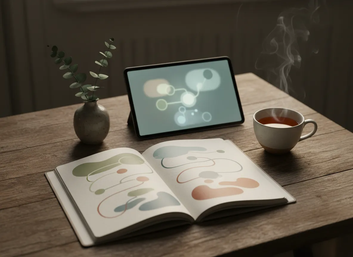 Open notebook and digital tablet showing non-toxic living guide