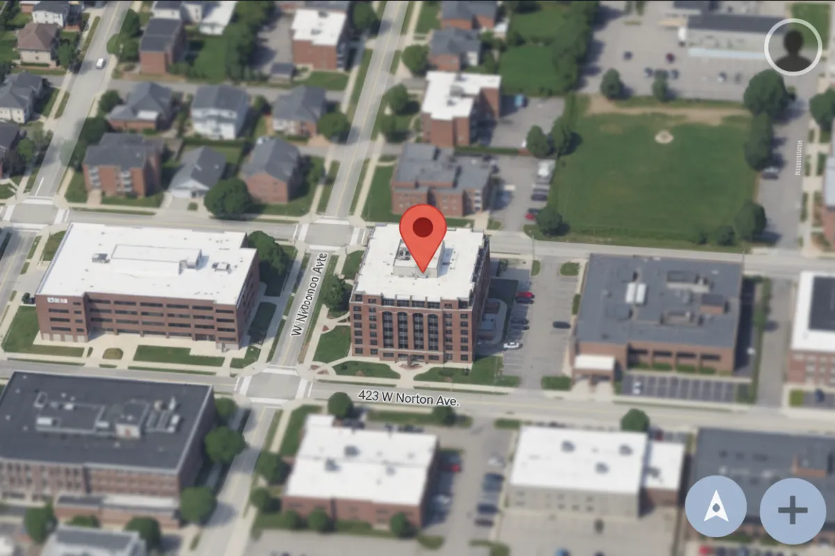 Map showing the office location at 423 W Norton Ave, Muskegon