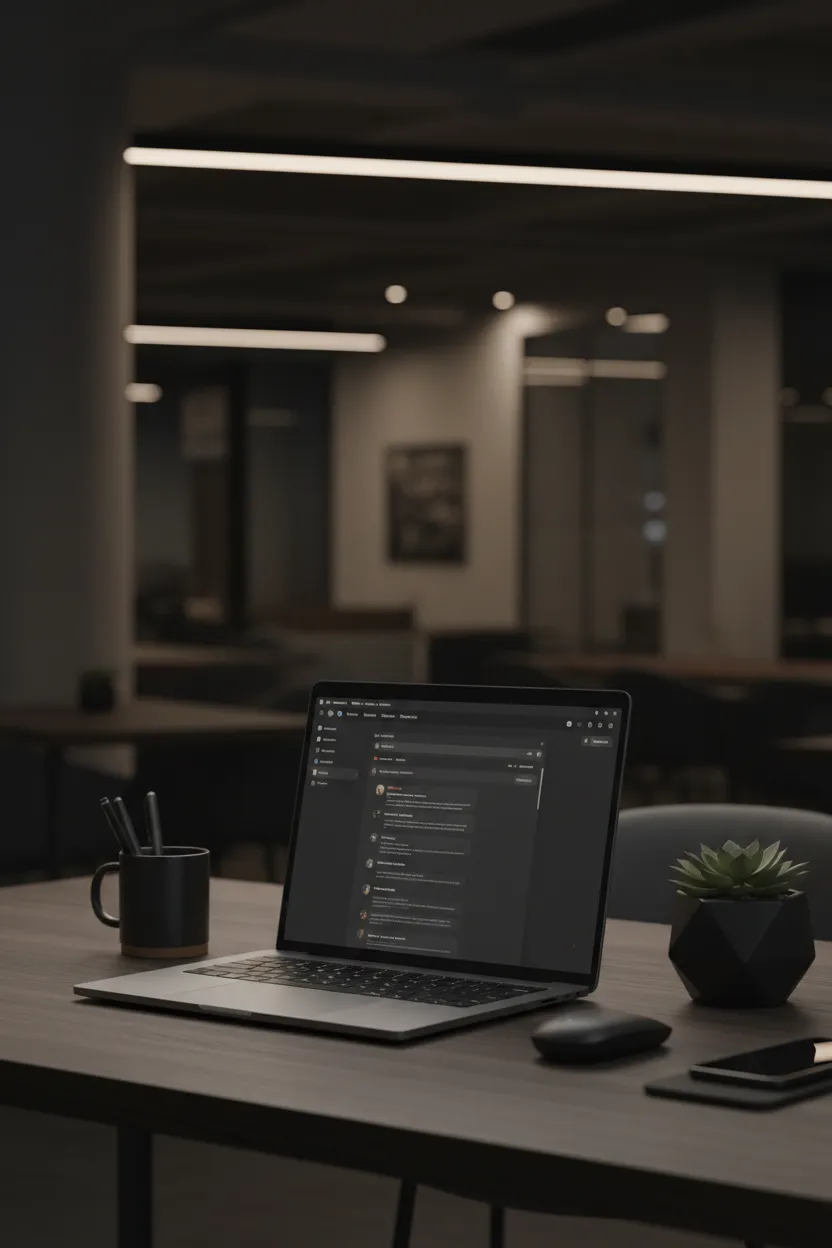 Modern desk with laptop open to an email client, indicating professional email support.