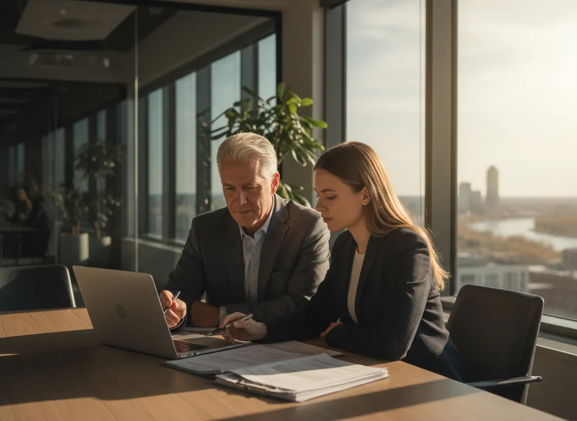 Senior real estate agent mentoring a junior agent at Legacy Real Estate Partners