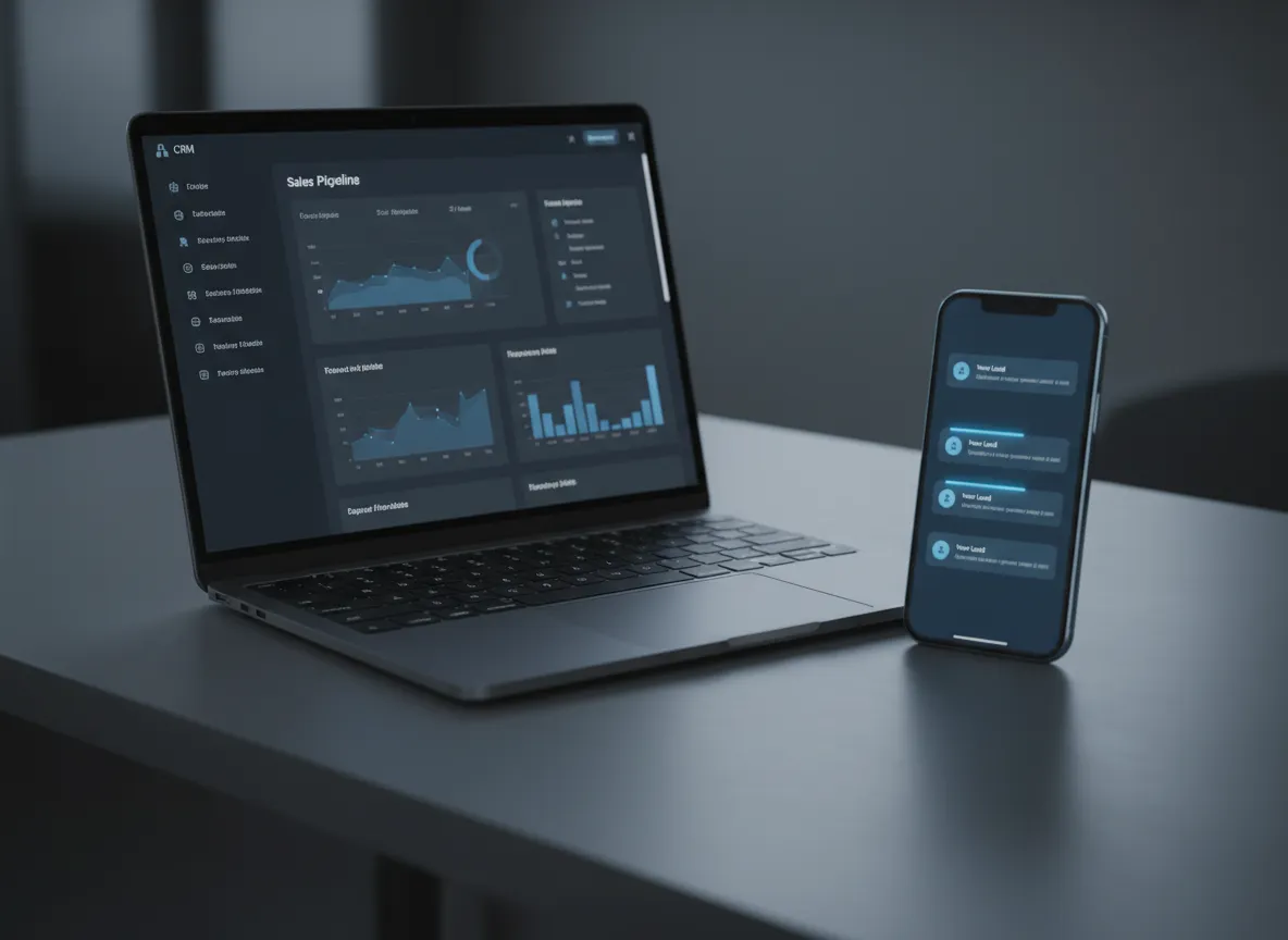 Smartphone and CRM dashboard showing new real estate lead notifications