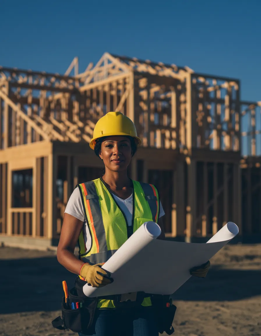 Vanessa B. reviewing plans on a sunny San Diego job site