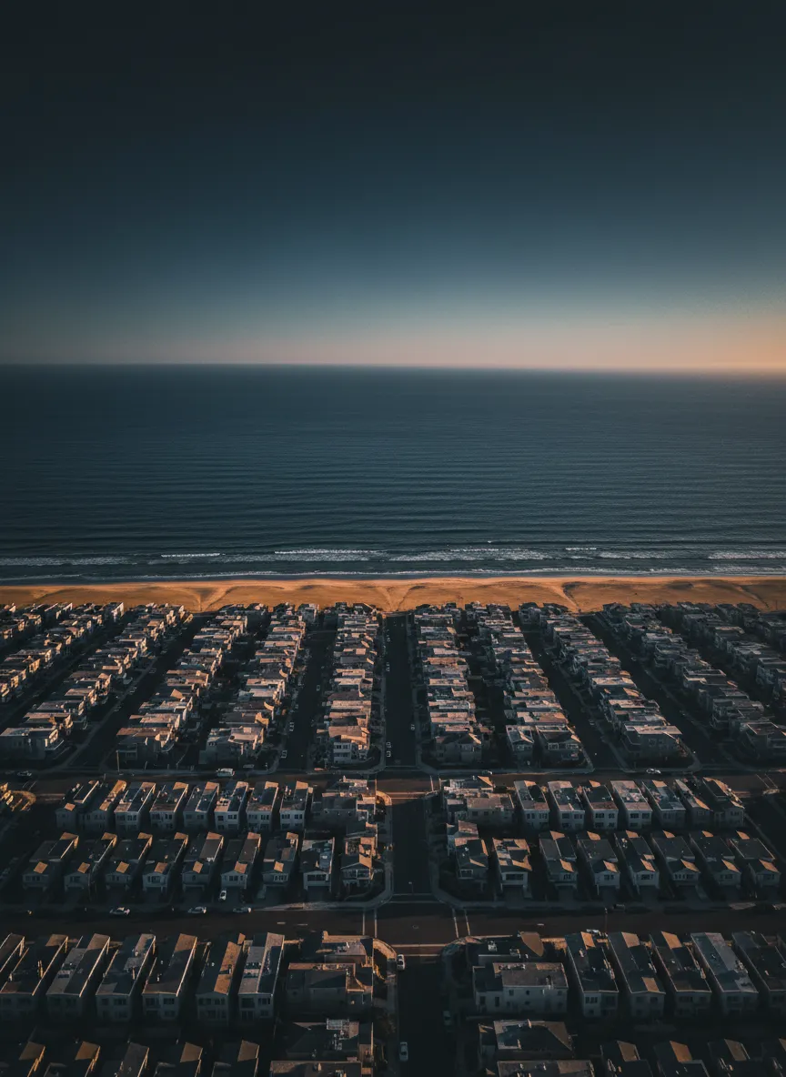Sweeping coastal neighborhood shot of Imperial Beach