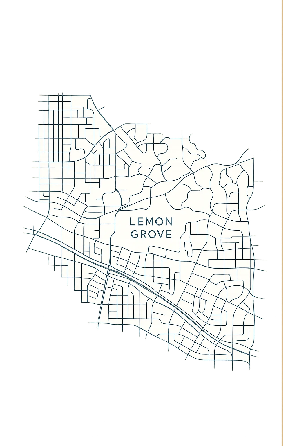 Stylized graphical map illustration of Lemon Grove and surrounding neighborhoods
