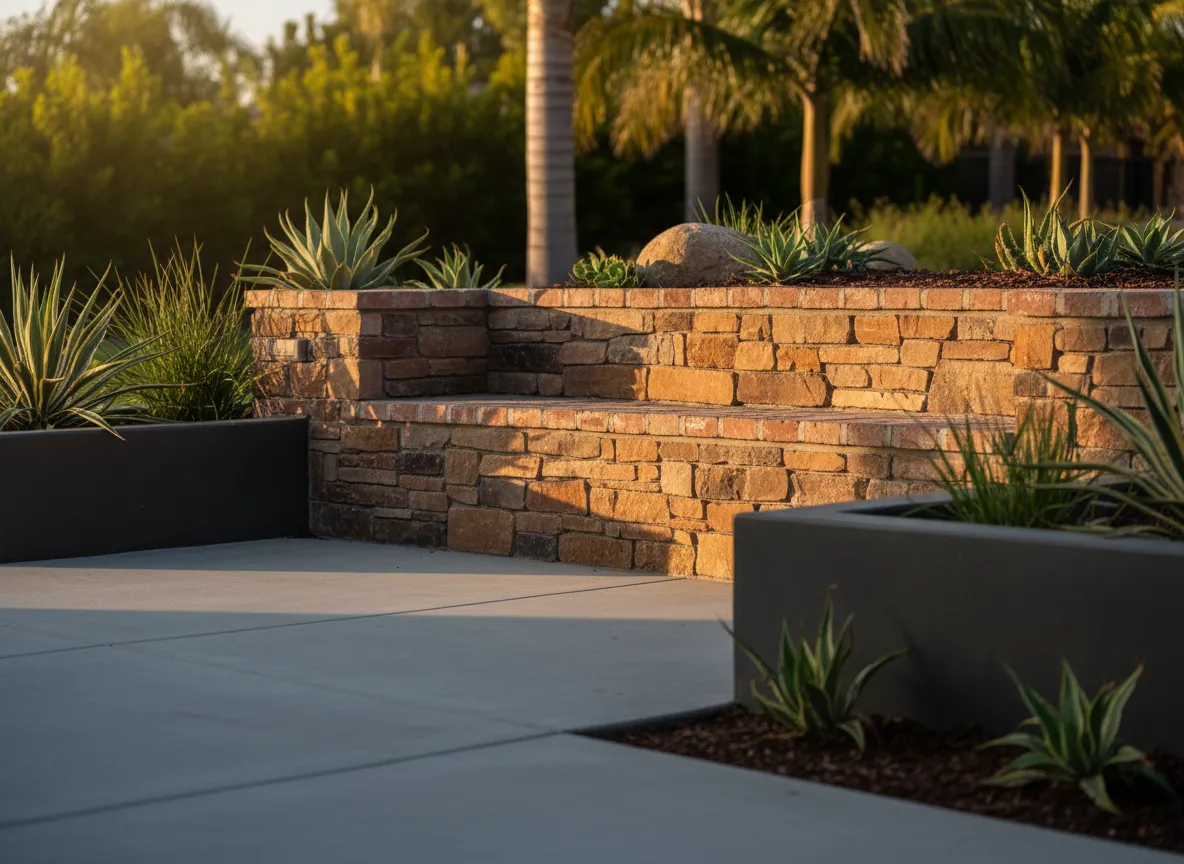 Decorative stone wall with integrated seating