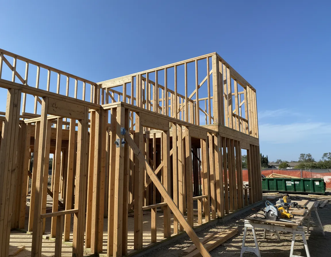 Framing stage of new construction project