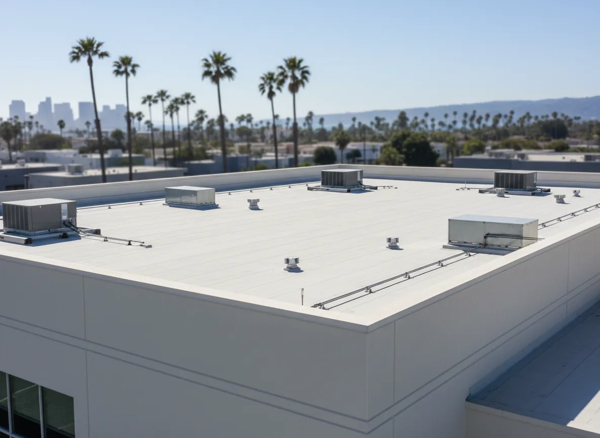 Commercial roofing system on a flat roof