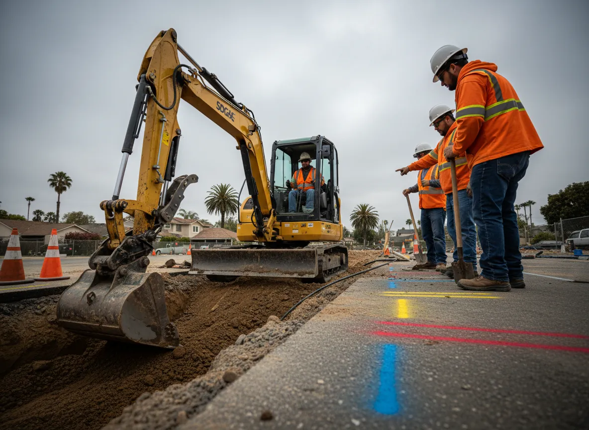 Excavation equipment in action on SDG&E utility trenching project