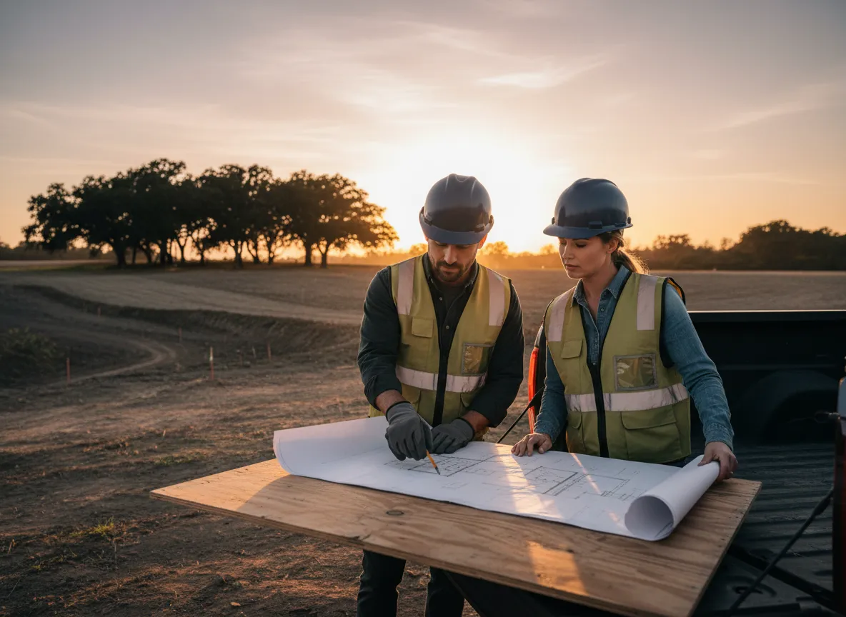 Licensed construction crew assessing a rural property in Fallbrook, CA