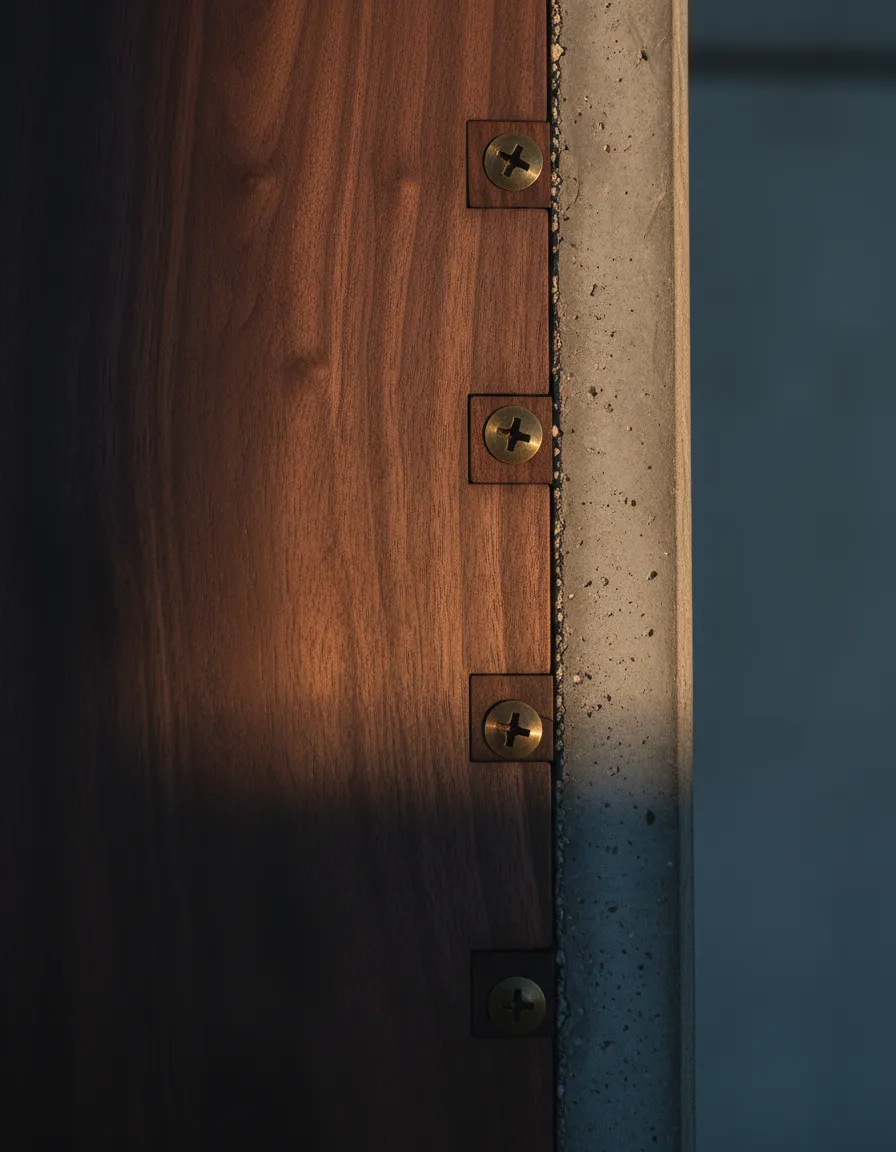 Close up of high quality wood and concrete craftsmanship