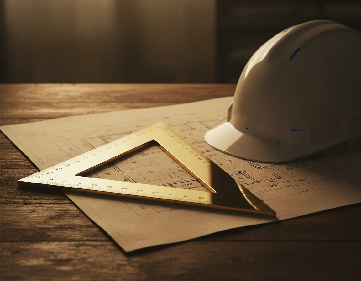 Architectural blueprints and estimating tools on a desk
