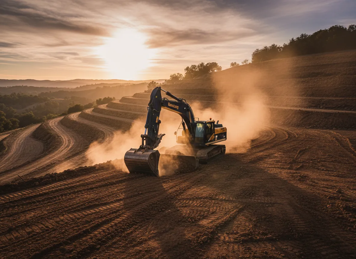 Heavy excavation and precise land grading equipment on a large Fallbrook property