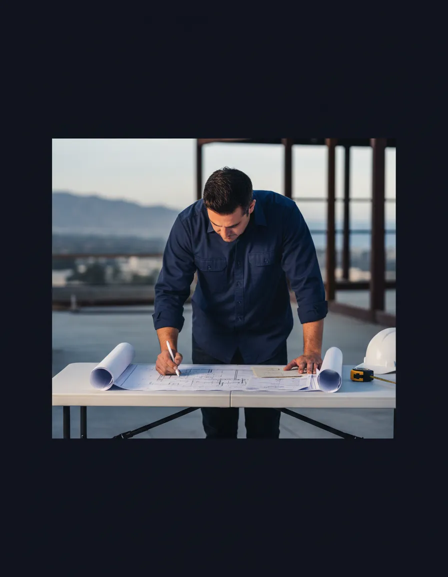Architectural blueprints and permits being reviewed in Chula Vista