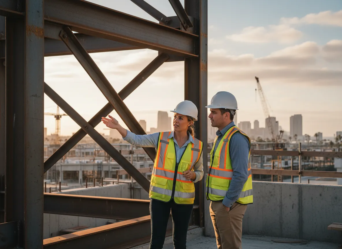 Construction project manager communicating on site
