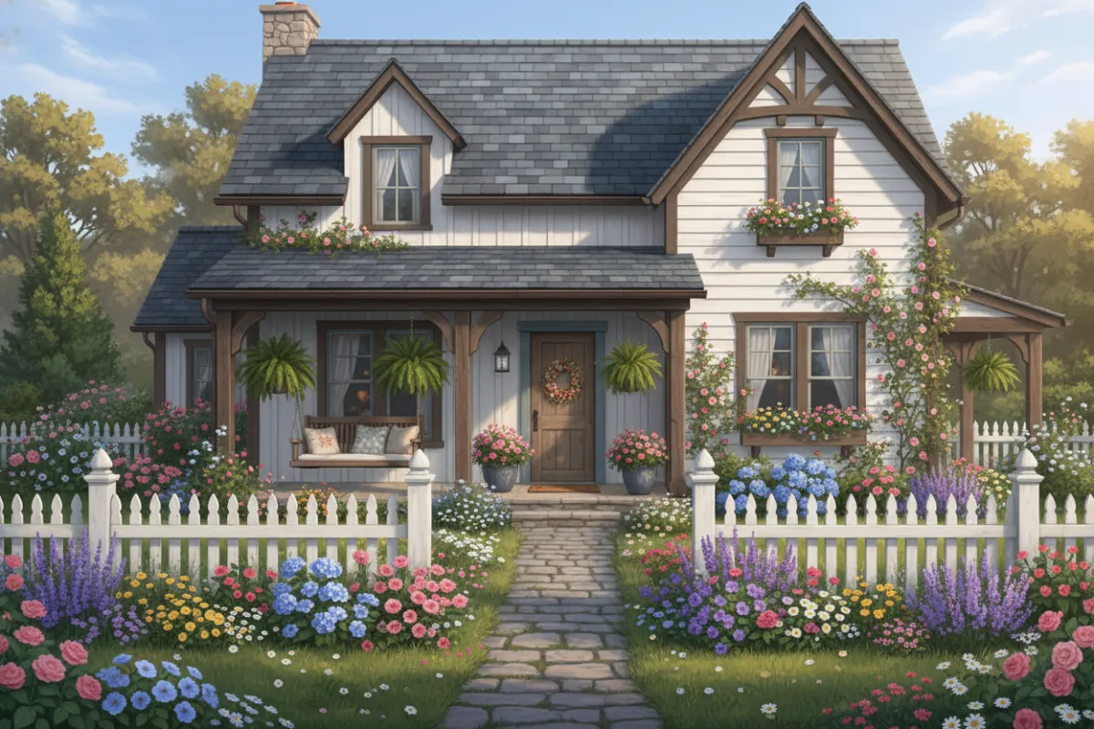 Cozy cottage-style home with flower garden and white picket fence in Richland, MI