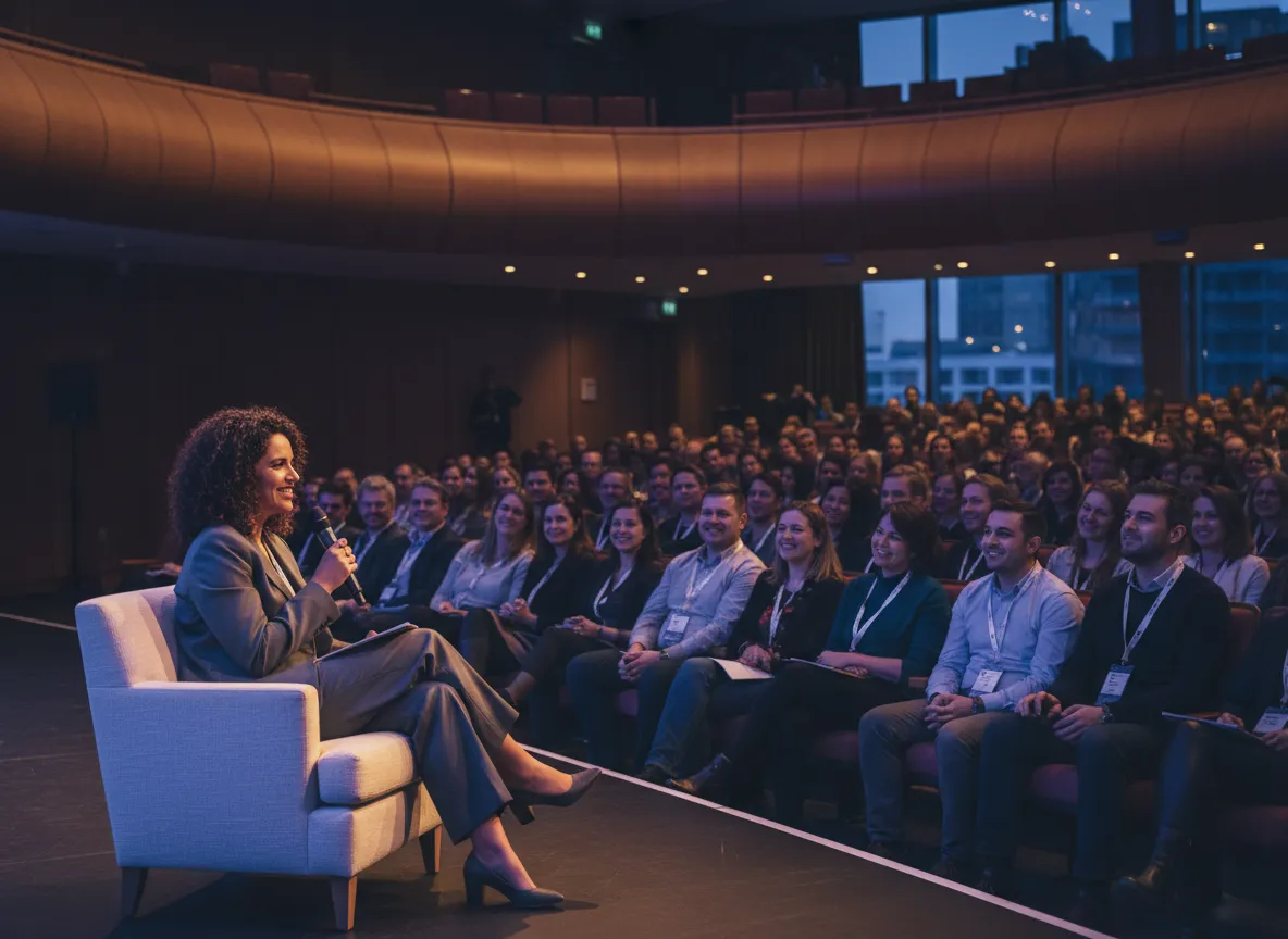 Speaker sitting with audience