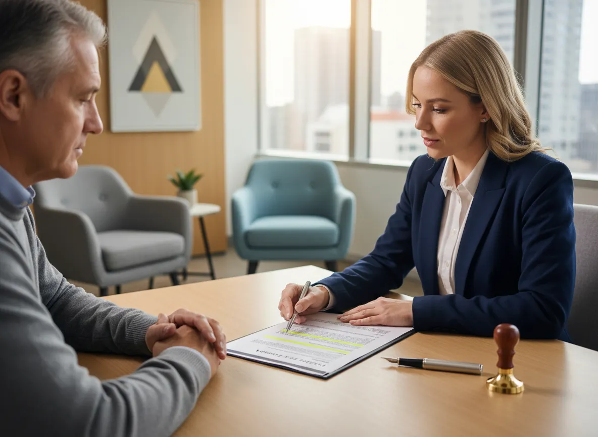 Attorney and client reviewing a power of attorney form for notarization