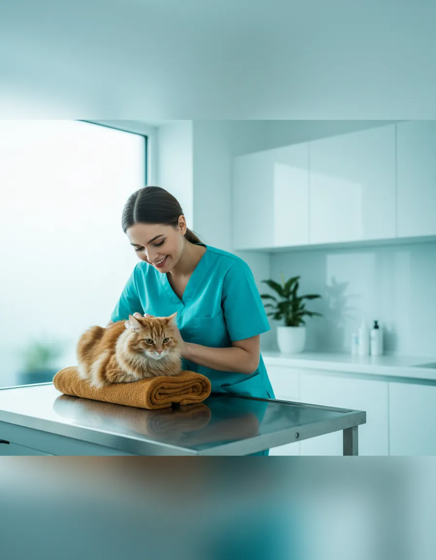 Veterinario profesional interactuando con un gato cariñosamente