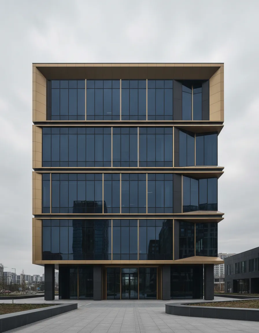 Desaturated navy-wash corporate building exterior representing GoX Consulting headquarters