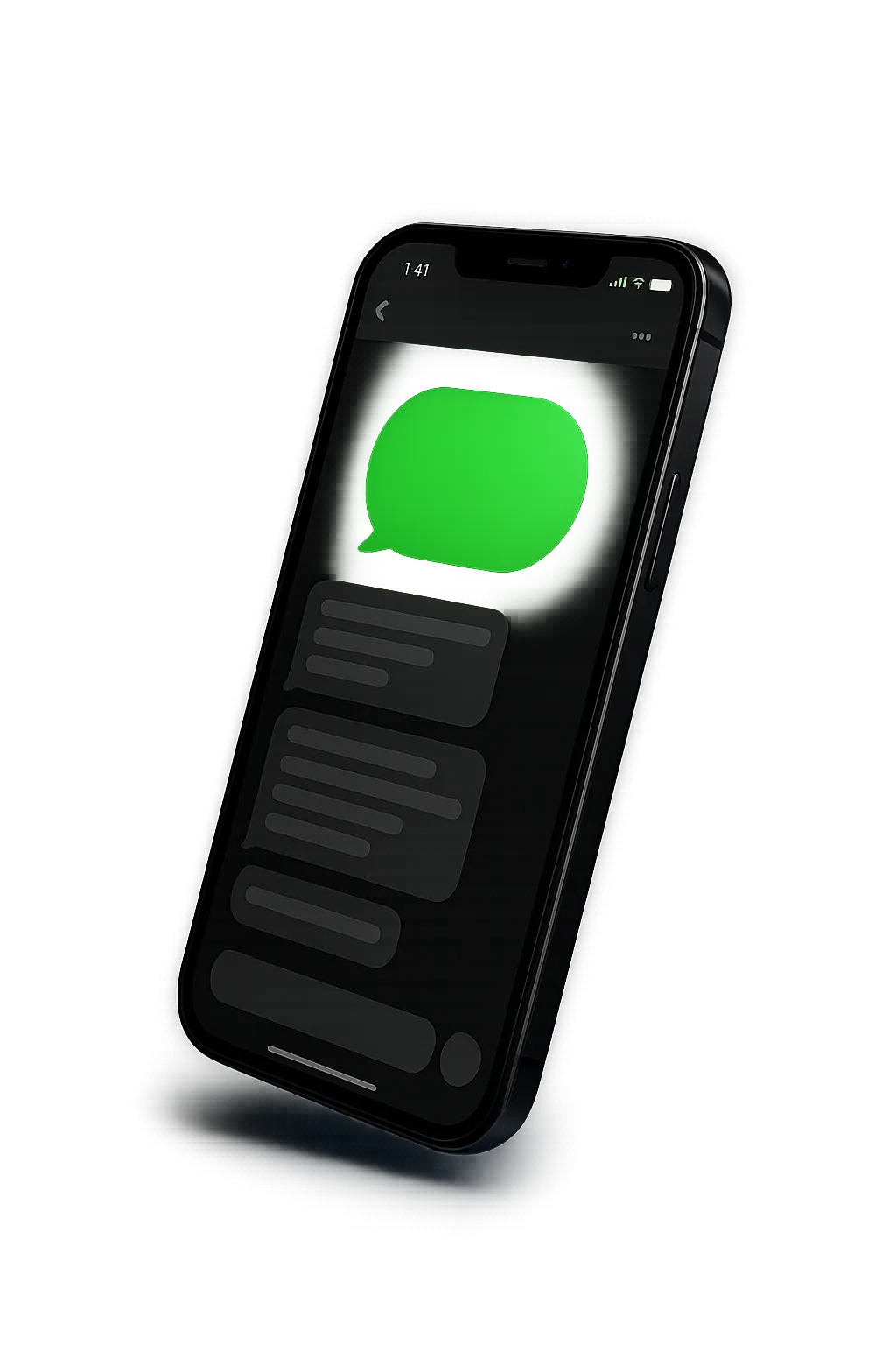 Smartphone cutout displaying a real-time missed call text-back notification and automated appointment confirmation