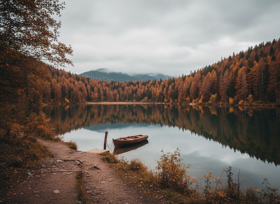 Mountain lake with autumn trees