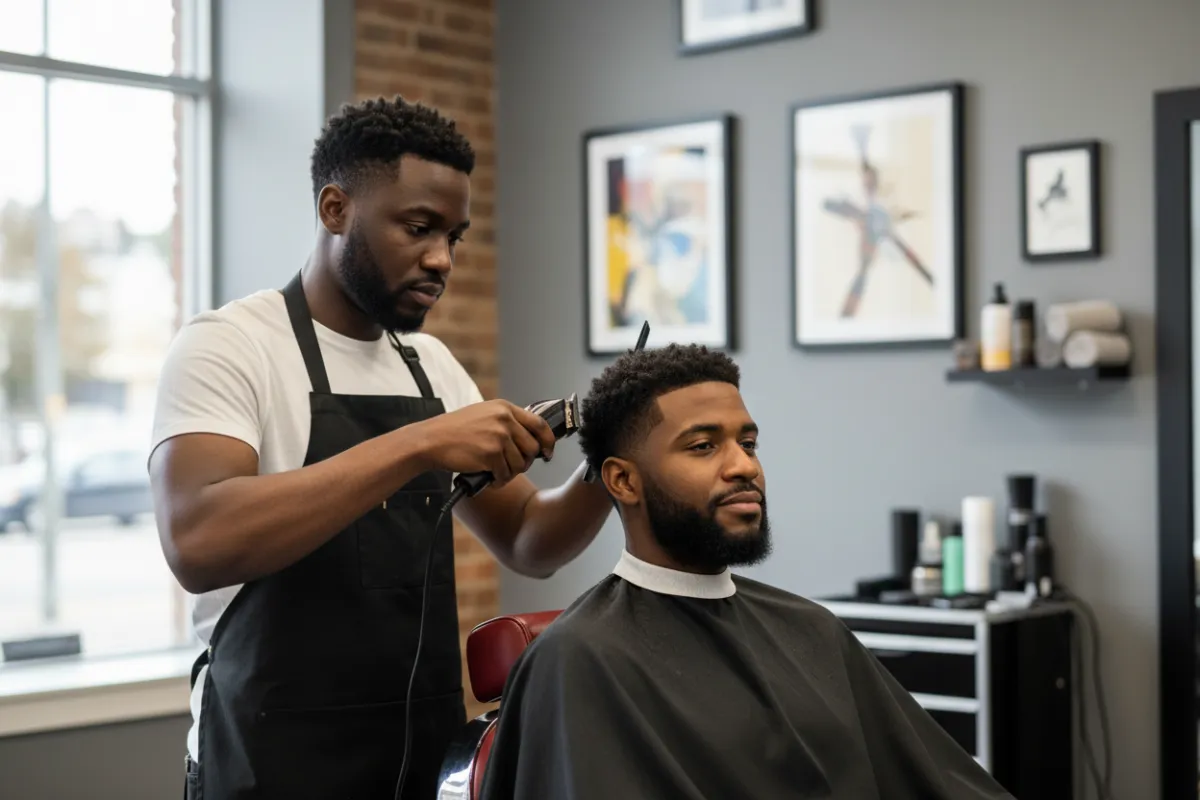 Person sitting on a chair getting a haircut