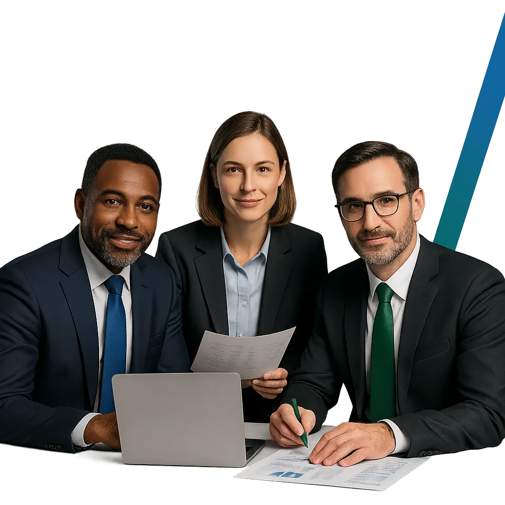 Professional team collaborating in a modern office
