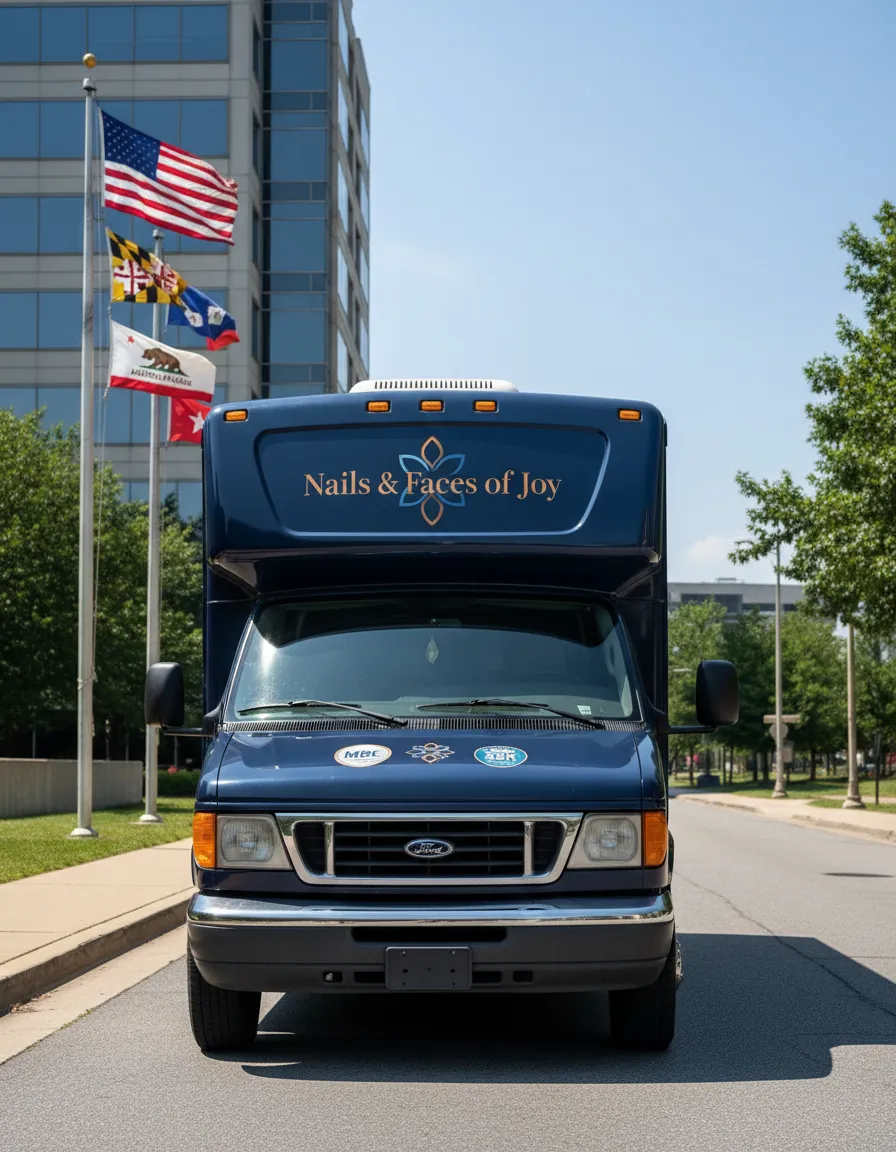 Mobile spa van arriving at a location for convenient on-demand wellness services