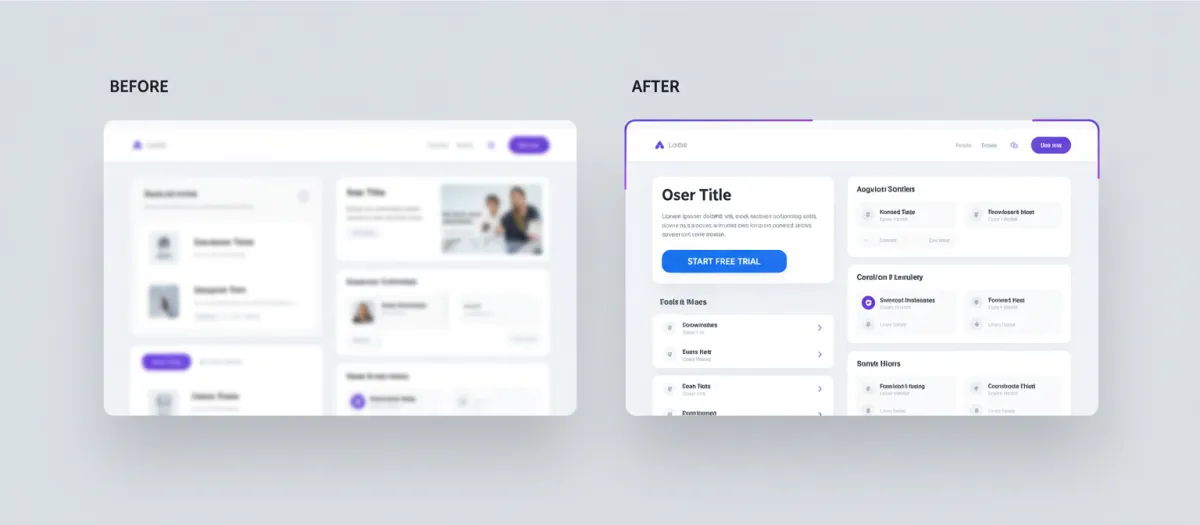Anonymized before/after page section screenshot