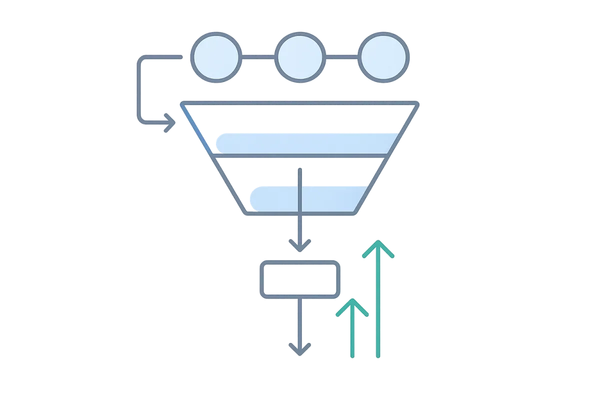 Revenue flow illustration showing conversion optimization stages