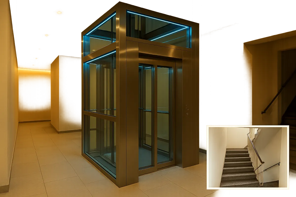 Hình ảnh trước và sau cải tạo không gian lắp thang máy