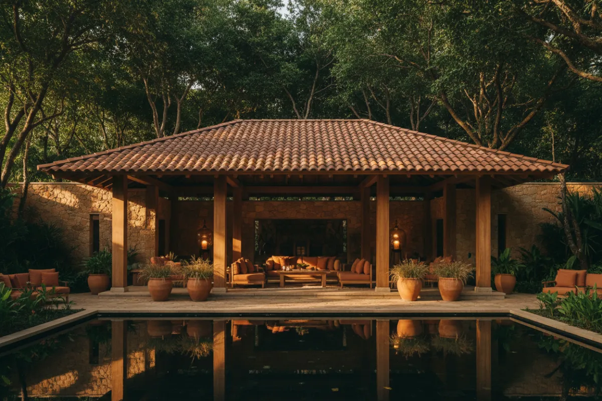 Peaceful architectural sanctuary with natural elements