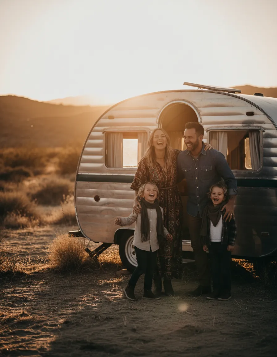 A warm, candid photo of the Croes family finding joy on the open road.