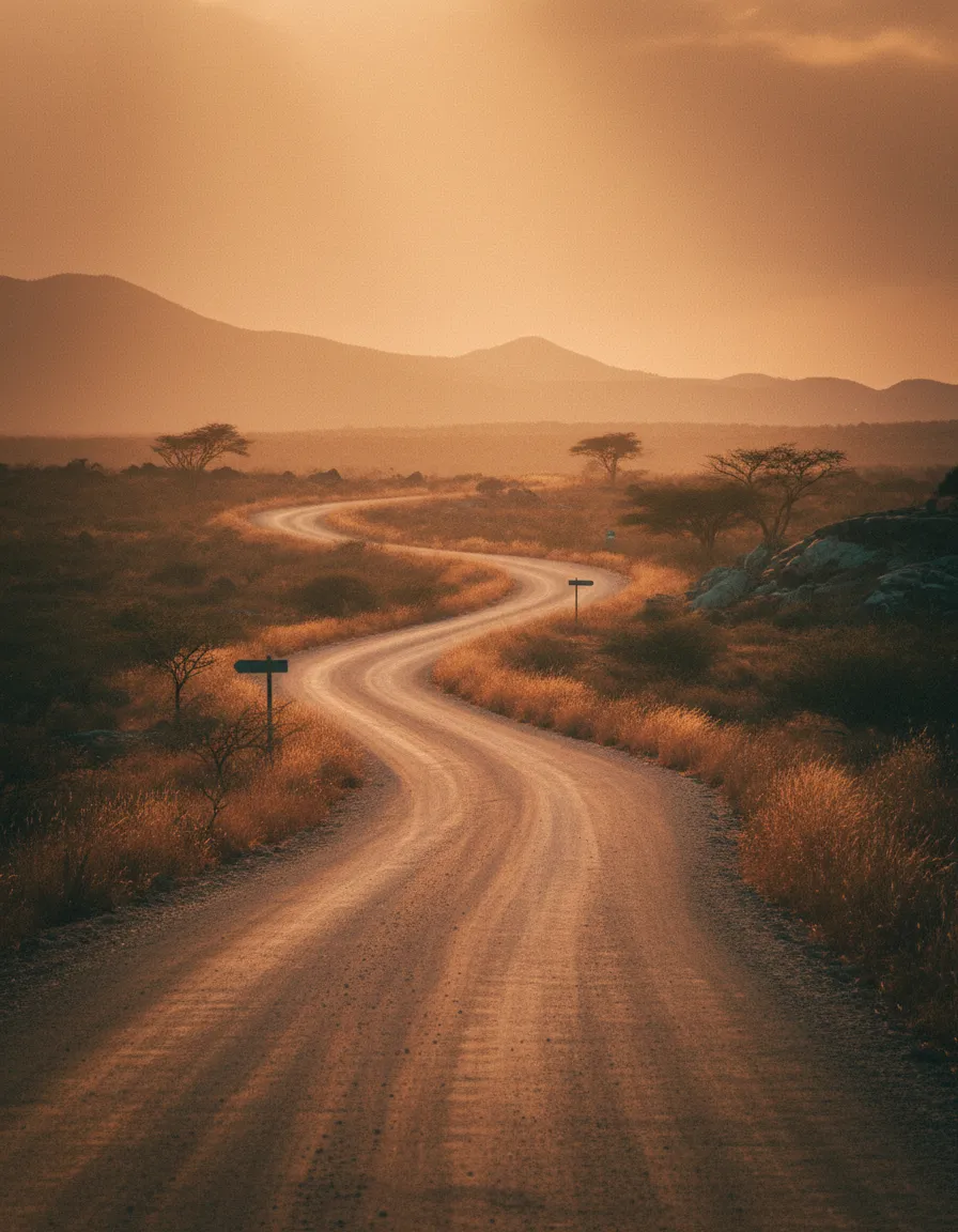 A nostalgic depiction of a long, hard road symbolizing the original Papiamento meaning of Caminda di cruz.